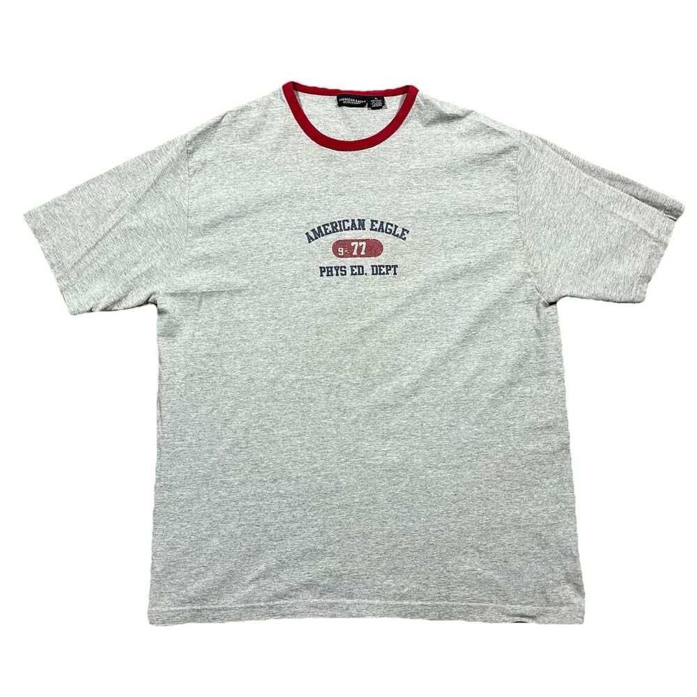 Y2K American Eagle “G-77 Phys Ed Dept” Gray Ringer Tee XL